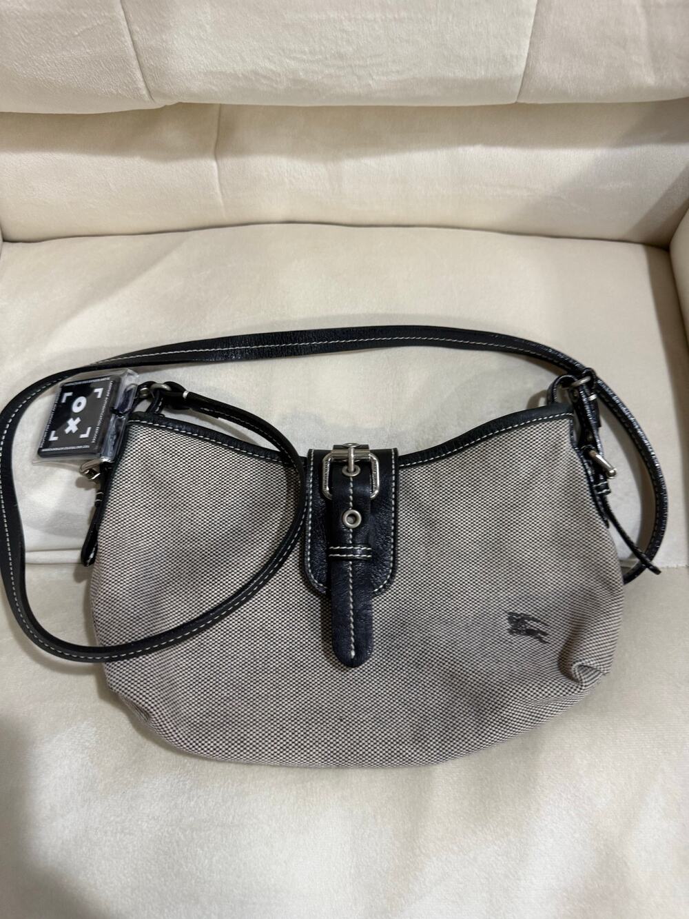 Burberry Check Canvas Leather Buckle Shoulder Bag Blue Label